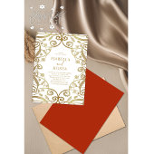 バーントオレンジ金ゴールドグリッターフローラレース結婚ズ 招待状