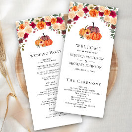バーントオレンジ フラワー カボチャの結婚式プログラム