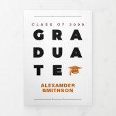 バーントオレンジ ボールド 卒業証書 文字＆帽子 三つ折り案内状 (カバー)