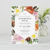 バーントオレンジ、赤面ピンク、ホワイトフローラ結婚ズ 招待状 (スタンド正面)