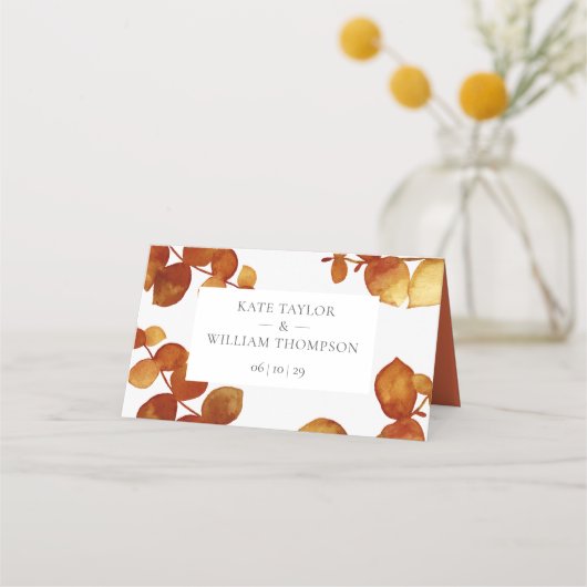 バーントシエナユーカリプトゥスボホ結婚フローラ プレイスカード (裏面)