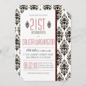 バーントヴィンテージダマスク21歳誕生日パーティー 招待状 (正面/裏面)