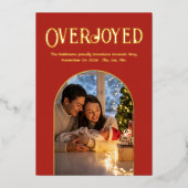 バーント オレンジのクリスマス ベイビー 誕生発表写真 箔シーズンカード (正面)