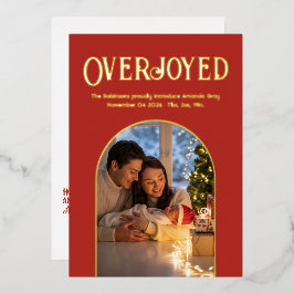 バーント オレンジのクリスマス ベイビー 誕生発表 フォト 箔シーズンカード