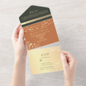 バーント オレンジ テラコッタ ウェディング オールインワン招待状 (貼ってはがせる)