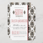 バーント·ヴィンテージ·ダマスク第60回誕生日パーティー 招待状 (正面/裏面)