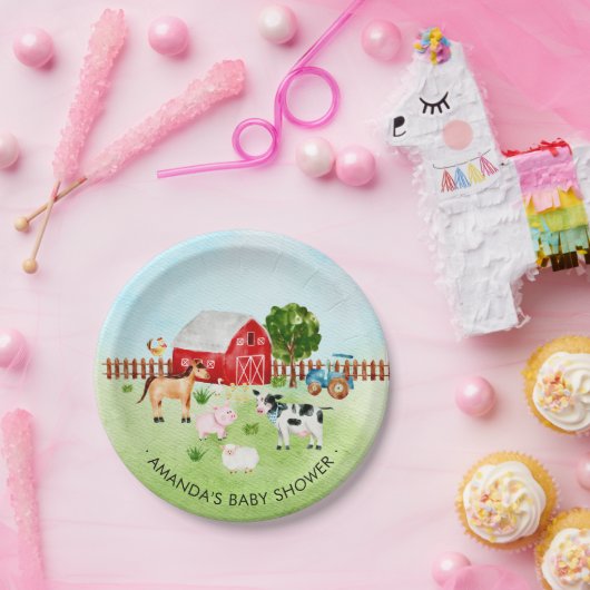 バーンドアニマルズファームアニマルズベビーシャワー7"プレート ペーパープレート (パーティー)