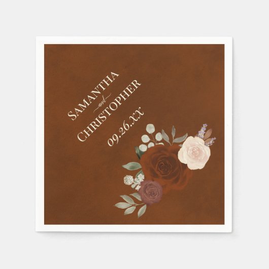 バーンドアンバーボホフローラ対角結婚線 スタンダードカクテルナプキン (正面)