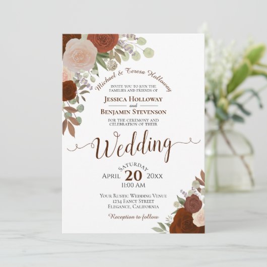 バーンドアンバーラストオレンジウォーターカラーバラ結婚ズ 招待状 (スタンド正面)