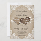 バーンドア素朴ードベージュホワイトバーラップレース結婚ズ 招待状 (正面)