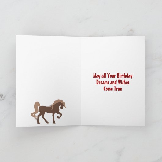 バーンドウッドに茶色の馬と馬の靴誕生日 カード (内部)
