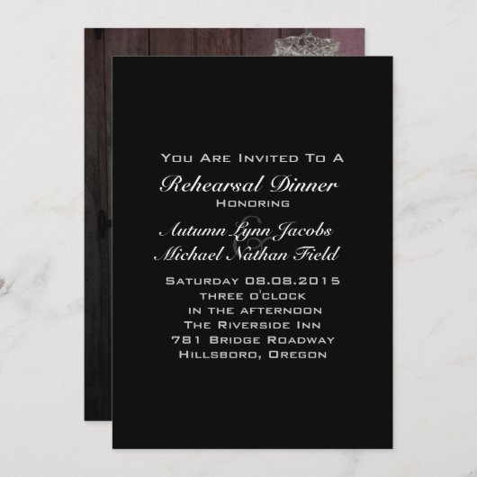 バーンドウッドシャンデリア結婚ズリハーサルディナー 招待状 (正面/裏面)