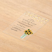 バーンドウッドストリングライトサンフラワー結婚ズ アクリル招待状 (レイダウン)