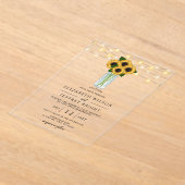 バーンドウッドストリングライトサンフラワー結婚ズ アクリル招待状 (レイダウン)