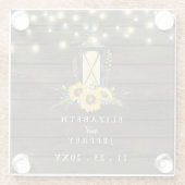 バーンドウッドストリングライトサンフラワー結婚ズ ガラスコースター (裏面)