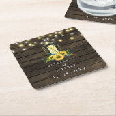 バーンドウッドストリングライトサンフラワー結婚ズ スクエアペーパーコースター (アングル)