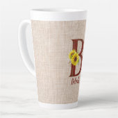 バーンドウッドレターB&ひまわりパーソナライズされた カフェラテマグ (左アングル)