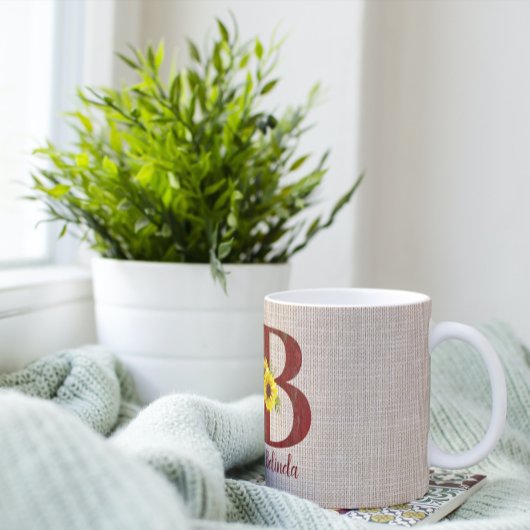 バーンドウッドレターB&ひまわりパーソナライズされた コーヒーマグカップ