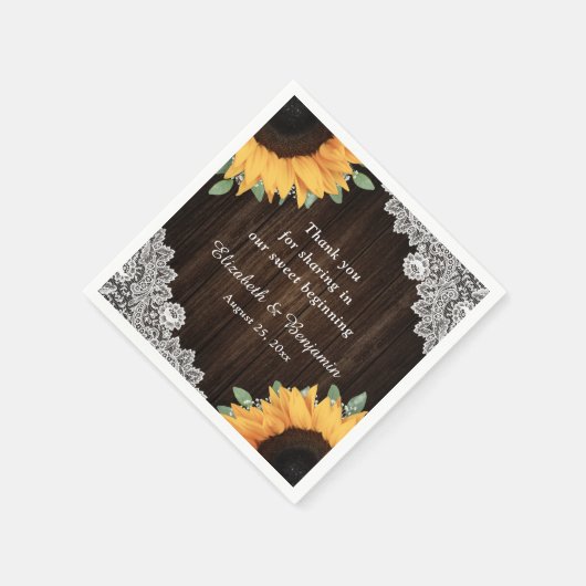 バーンドウッドレースひまわり結婚の スタンダードカクテルナプキン (角)