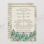 バーンドウッド松の木の冬のリハーサルディナー 招待状 (正面/裏面)