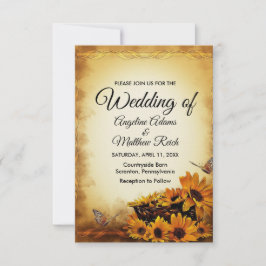 バーンドウッド素朴+ひまわり結婚の 招待状