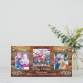 バーンドウッド&ホリー3写真クリスマスグリーティングカード シーズンカード (スタンド正面)