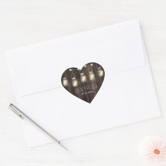 バーンドウ素朴ィードメイソンジャー結婚式の引き出物 ハートシール (封筒)