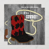 バーンドウ素朴ッドカウボーイベビーシャワー招待状 招待状 (正面/裏面)