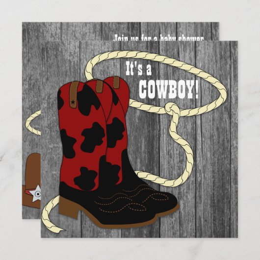 バーンドウ素朴ッドカウボーイベビーシャワー招待状 招待状 (正面/裏面)