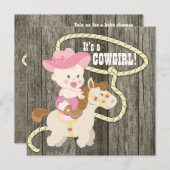 バーンドウ素朴ッド女性のカーボーイベビーシャワー 招待状 (正面/裏面)