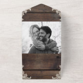 バーンドウ素朴ッド&レースロマンチックなエレガントな結婚式 オールインワン招待状 (外側)