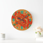 バーンドオファンキーレンジレッドティール(緑がかった色)ヴィンテージペイズリー ラージ壁時計 (ホーム)