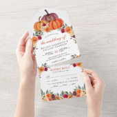 バーンドオレンジとバーガンディフローラパンプキ結婚ンの オールインワン招待状 (貼ってはがせる)