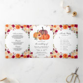 バーンドオレンジとバーガンディフローラパンプキ結婚ンの 三つ折り招待状 (内部)