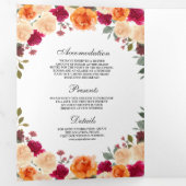 バーンドオレンジとバーガンディフローラパンプキ結婚ンの 三つ折り招待状 (内部最初)