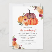 バーンドオレンジとバーガンディフローラパンプキ結婚ンの 招待状 (正面)