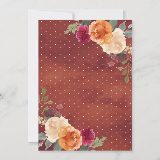 バーンドオレンジとバーガンディフローラパンプキ結婚ンの 招待状 (裏面)