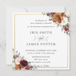 バーンドオレンジアイボリーブルゴーニュ結婚フローラズスクエア 招待状