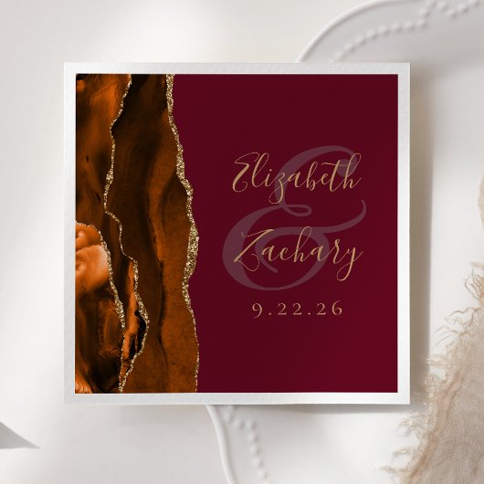 バーンドオレンジアゲート金ゴールドブルゴーニュ結婚ーズ スタンダードカクテルナプキン