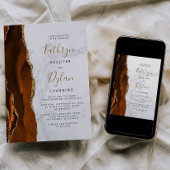 バーンドオレンジアゲート金ゴールド大理石結婚ズ 招待状