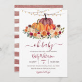 バーンドオレンジカボチャ素朴フローラベビーシャワー 招待状 (正面/裏面)