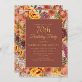 バーンドオレンジクリームラストフローラ70誕生日 招待状 (正面/裏面)