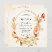 バーンドオレンジクリーム秋フローラ結婚クリスチャン 招待状 (正面/裏面)