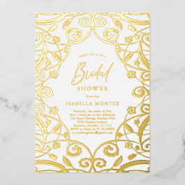 バーンドオレンジゴールドフォイルフローラレースブライダルシャワー 箔招待状