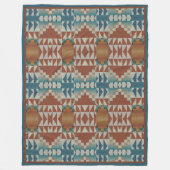 バーンドオレンジタウペブラウンティール(緑がかった色)ブルートライバルアート フリースブランケット (正面)