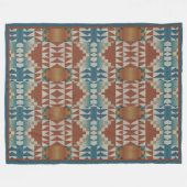 バーンドオレンジタウペブラウンティール(緑がかった色)ブルートライバルアート フリースブランケット (正面(横))