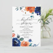 バーンドオレンジネイビーフローラ水彩ブライダルシャワー 招待状 (スタンド正面)