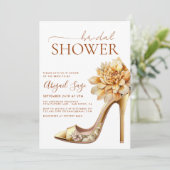 バーンドオレンジハイヒールイエローフローラブライダルシャワー 招待状 (スタンド正面)