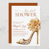 バーンドオレンジハイヒールイエローフローラブライダルシャワー 招待状 (正面/裏面)
