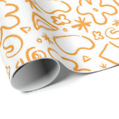 バーンドオレンジパステルドードルパターン ラッピングペーパー (ロールコーナー)